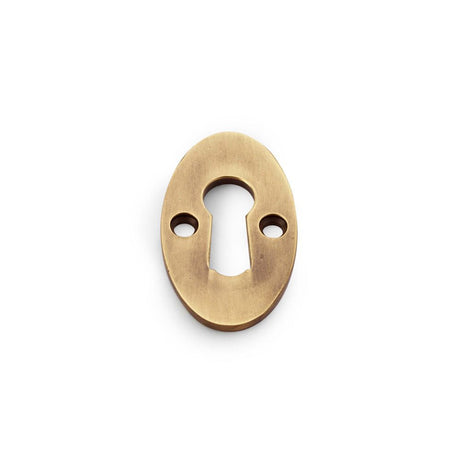 This is an image showing Alexander & Wilks Standard Key Profile Ellipse Escutcheon - Antique Brass aw383-ab available to order from T.H Wiggans Ironmongery in Kendal, quick delivery and discounted prices.