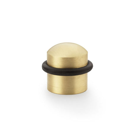 This is an image showing Alexander & Wilks Dome Top Floor Mounted Door Stop - Satin Brass aw638sb available to order from T.H Wiggans Ironmongery in Kendal, quick delivery and discounted prices.