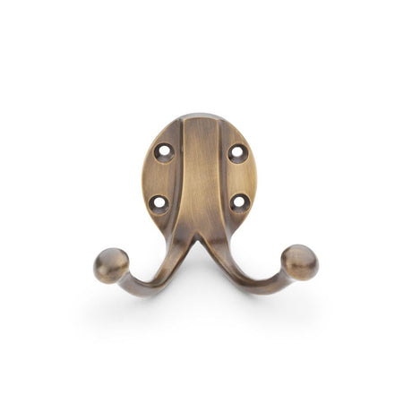 This is an image showing Alexander & Wilks Traditional Double Robe Hook - Antique Bronze aw771abz available to order from T.H Wiggans Ironmongery in Kendal, quick delivery and discounted prices.