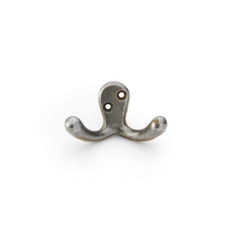 This is an image showing Alexander & Wilks Victorian Double Robe Hook - Antique Iron aw773ai available to order from T.H Wiggans Ironmongery in Kendal, quick delivery and discounted prices.