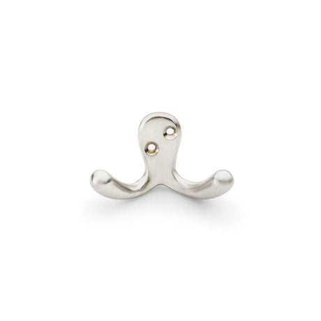 This is an image showing Alexander & Wilks Victorian Double Robe Hook - Satin Nickel aw773sn available to order from T.H Wiggans Ironmongery in Kendal, quick delivery and discounted prices.