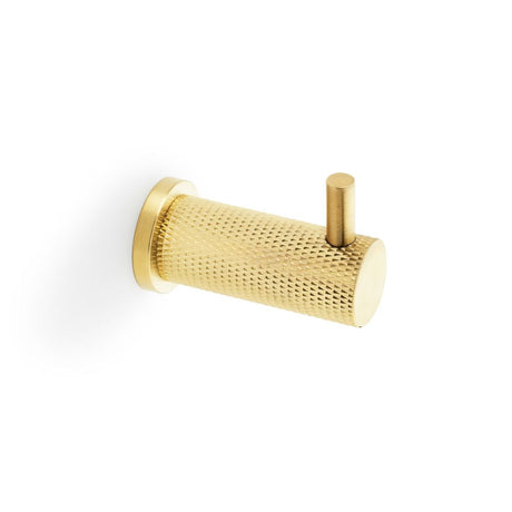 This is an image showing Alexander & Wilks Brunel Knurled Coat Hook - Satin Brass PVD aw775sbpvd available to order from T.H Wiggans Ironmongery in Kendal, quick delivery and discounted prices.