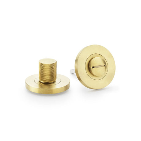 This is an image showing Alexander & Wilks Knurled Thumbturn and Release - Satin Brass PVD aw790sbpvd available to order from T.H Wiggans Ironmongery in Kendal, quick delivery and discounted prices.