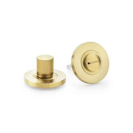 This is an image showing Alexander & Wilks Reeded Thumbturn and Release - Satin Brass PVD aw792sbpvd available to order from T.H Wiggans Ironmongery in Kendal, quick delivery and discounted prices.