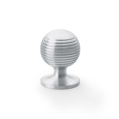 This is an image showing Alexander & Wilks Caesar Cupboard Knob on Round Rose - Satin Chrome - 32mm aw832-32-sc available to order from T.H Wiggans Ironmongery in Kendal, quick delivery and discounted prices.