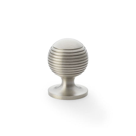 This is an image showing Alexander & Wilks Caesar Cupboard Knob on Round Rose - Satin Nickel - 32mm aw832-32-sn available to order from T.H Wiggans Ironmongery in Kendal, quick delivery and discounted prices.