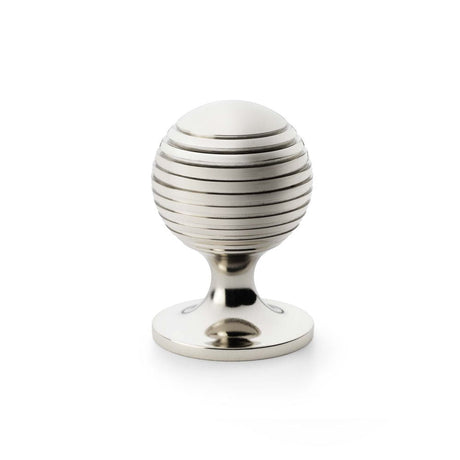 This is an image showing Alexander & Wilks Caesar Cupboard Knob on Round Rose - Polished Nickel - 38mm aw832-38-pn available to order from T.H Wiggans Ironmongery in Kendal, quick delivery and discounted prices.