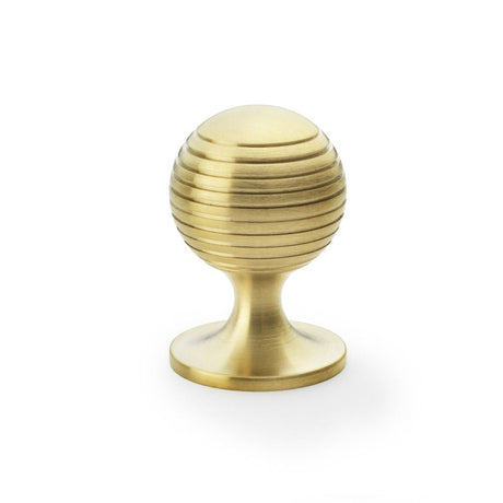This is an image showing Alexander & Wilks Caesar Cupboard Knob on Round Rose - Satin Brass PVD - 38mm aw832-38-sbpvd available to order from T.H Wiggans Ironmongery in Kendal, quick delivery and discounted prices.