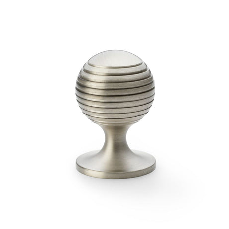 This is an image showing Alexander & Wilks Caesar Cupboard Knob on Round Rose - Satin Nickel - 38mm aw832-38-sn available to order from T.H Wiggans Ironmongery in Kendal, quick delivery and discounted prices.