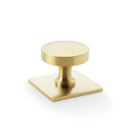 This is an image showing Alexander & Wilks Bullion Cupboard Knob on Square Backplate - Satin Brass PVD aw835-38-sbpvd available to order from T.H Wiggans Ironmongery in Kendal, quick delivery and discounted prices.