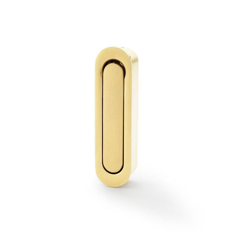 This is an image showing Alexander & Wilks Radius Sliding Door Edge Pull - Satin Brass PVD aw991sbpvd available to order from T.H Wiggans Ironmongery in Kendal, quick delivery and discounted prices.