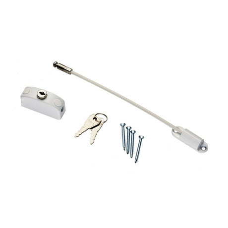 This is an image of a Carlisle Brass - Window Restrictor - White that is availble to order from T.H Wiggans Architectural Ironmongery in Kendal in Kendal.