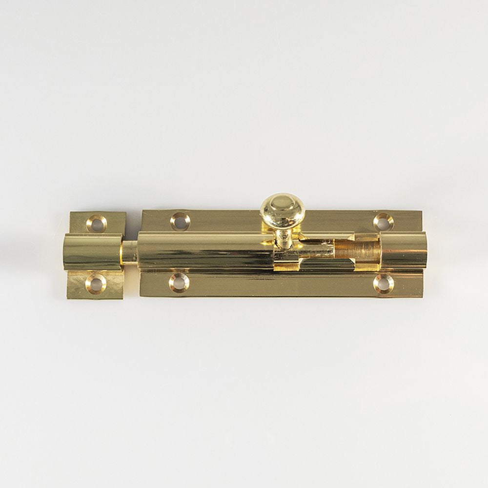 This is an image of a Carlisle Brass - Barrel Bolt 102mm - Polished Brass that is availble to order from T.H Wiggans Architectural Ironmongery in Kendal in Kendal.