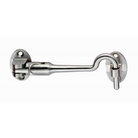 This is an image of a Eurospec - Silent Pattern Cabin Hook 150mm - Satin Stainless Steel that is availble to order from T.H Wiggans Architectural Ironmongery in Kendal in Kendal.