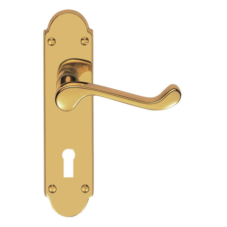 This is an image of Carlisle Brass - Victorian Scroll Lever On Shaped Backplate - Lock 57Mm C/C (Con available to order from T.H Wiggans Architectural Ironmongery in Kendal, quick delivery and discounted prices.