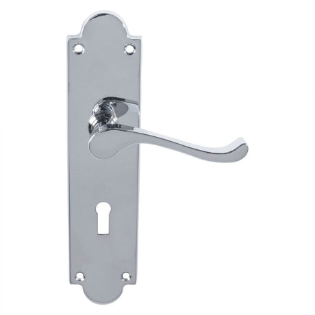 This is an image of Carlisle Brass - Victorian Scroll Lever On Shaped Backplate - Lock 57Mm C/C (Con available to order from T.H Wiggans Architectural Ironmongery in Kendal, quick delivery and discounted prices.