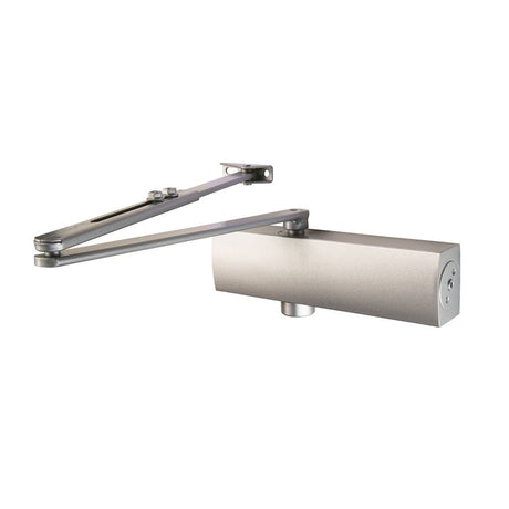 This is an image of Eurospec - Full Cover Overhead Door Closer Variable Power 2-5 Silver - Silver available to order from T.H Wiggans Architectural Ironmongery in Kendal, quick delivery and discounted prices.