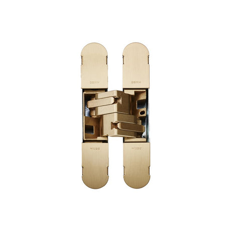 This is an image of a Eurospec - 100mm Ceam 3D Concealed Hinge 1130 - Galvanic Satin Brass that is availble to order from T.H Wiggans Architectural Ironmongery in in Kendal.