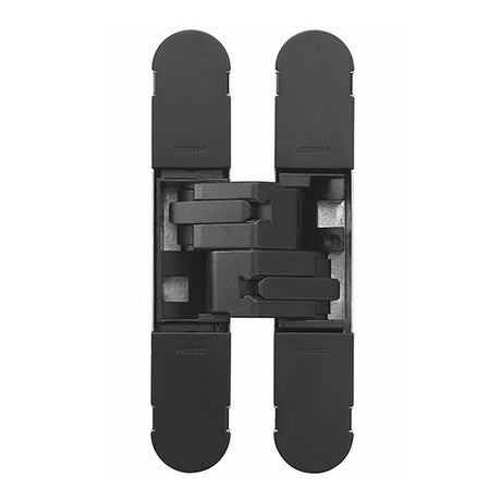 This is an image of a Eurospec - 100mm Ceam 3D Concealed Hinge 1130 - Matt Black Varnish that is availble to order from T.H Wiggans Architectural Ironmongery in in Kendal.
