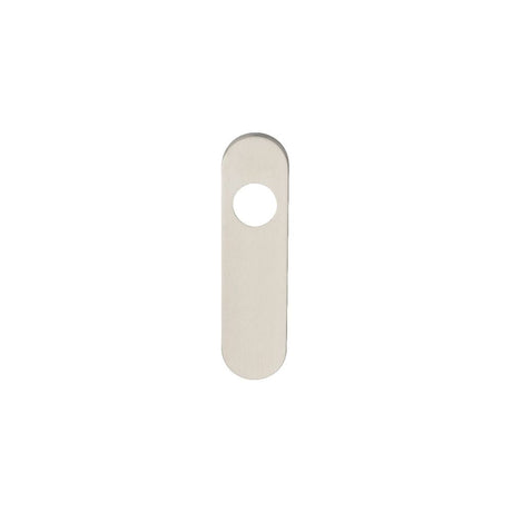 This is an image of Eurospec - Radius Covers for Latch Backplate - Satin Stainless Steel available to order from T.H Wiggans Architectural Ironmongery in Kendal, quick delivery and discounted prices.