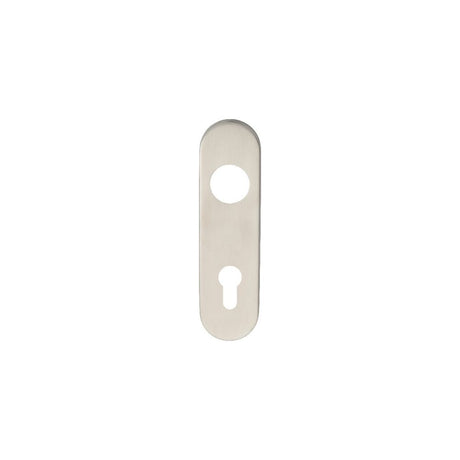 This is an image of Eurospec - Radius Covers for Euro Lock Backplate 72mm Din - Satin Stainless Stee available to order from T.H Wiggans Architectural Ironmongery in Kendal, quick delivery and discounted prices.