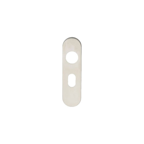 This is an image of Eurospec - Radius Covers for Oval Lock Backplate - Satin Stainless Steel available to order from T.H Wiggans Architectural Ironmongery in Kendal, quick delivery and discounted prices.