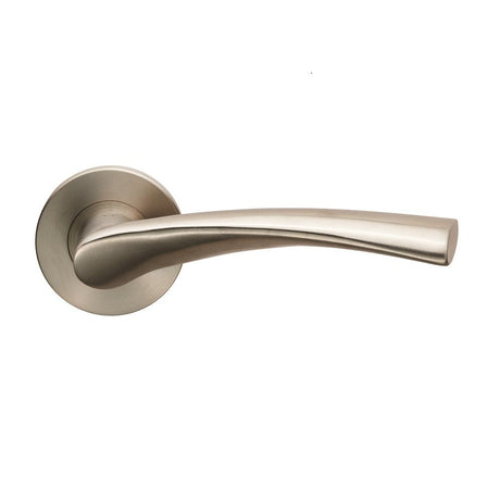 This is an image of Eurospec - Breeze Lever on 6mm Slim Fit Sprung Rose - Satin Stainless Steel available to order from T.H Wiggans Architectural Ironmongery in Kendal, quick delivery and discounted prices.