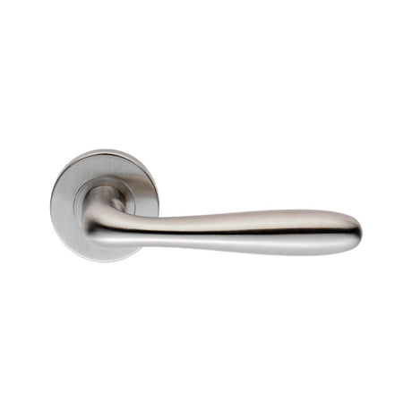 This is an image of Eurospec - Lever on Sprung Rose - Satin Stainless Steel available to order from T.H Wiggans Architectural Ironmongery in Kendal, quick delivery and discounted prices.