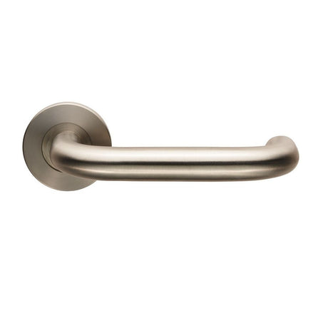 This is an image of Eurospec - Nera Lever on 6mm Slim Fit Sprung Rose - Satin Stainless Steel available to order from T.H Wiggans Architectural Ironmongery in Kendal, quick delivery and discounted prices.