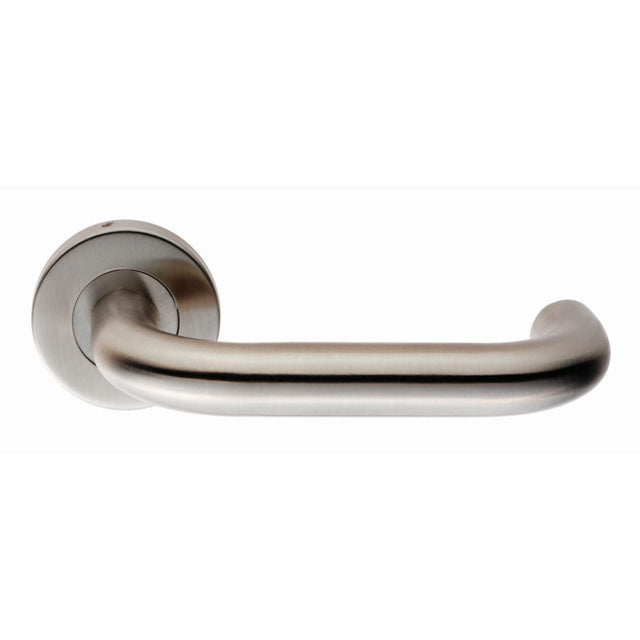 This is an image of Eurospec - Safety Lever on Sprung Rose - Satin Stainless Steel available to order from T.H Wiggans Architectural Ironmongery in Kendal, quick delivery and discounted prices.