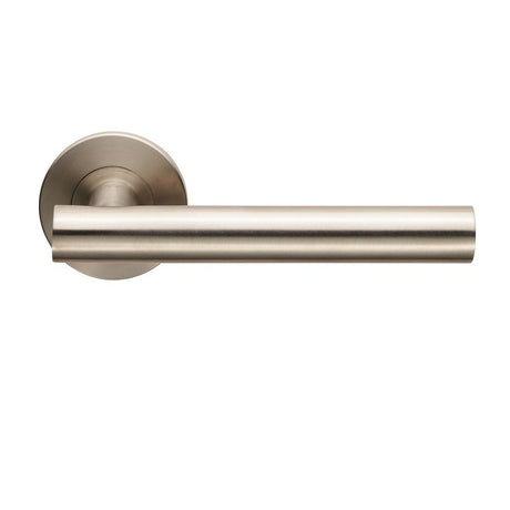 This is an image of Eurospec - Philadelphia Lever on 6mm Slim Fit Sprung Rose - Satin Stainless Stee available to order from T.H Wiggans Architectural Ironmongery in Kendal, quick delivery and discounted prices.