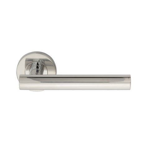 This is an image of Eurospec - Straight Lever on Sprung Rose - Bright Stainless Steel available to order from T.H Wiggans Architectural Ironmongery in Kendal, quick delivery and discounted prices.