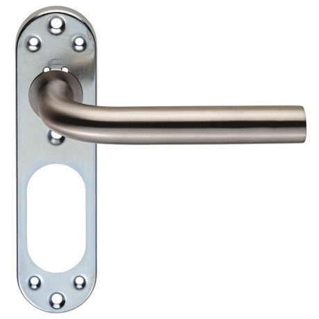 This is an image of Eurospec - Straight Lever on Inner Backplate - Satin Stainless Steel available to order from T.H Wiggans Architectural Ironmongery in Kendal, quick delivery and discounted prices.