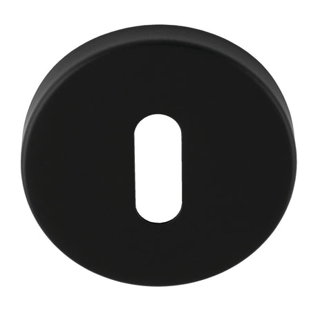 This is an image of a Eurospec - Standard Lock Escutcheon - Matt Black csp1005mb that is availble to order from T.H Wiggans Ironmongery in Kendal.