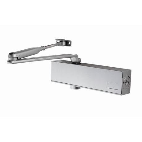 This is an image of Eurospec - Medium Frequency Overhead Door Closer Variable Power Size 2-4 - Silve available to order from T.H Wiggans Architectural Ironmongery in Kendal, quick delivery and discounted prices.