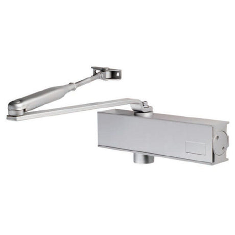 This is an image of Eurospec - Overhead Door Closer Variable Power Size 2-4 - Silver available to order from T.H Wiggans Architectural Ironmongery in Kendal, quick delivery and discounted prices.