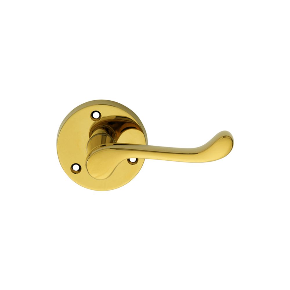 This is an image of Carlisle Brass - Victorian Scroll Lever on Round Rose - Polished Brass available to order from T.H Wiggans Architectural Ironmongery in Kendal, quick delivery and discounted prices.