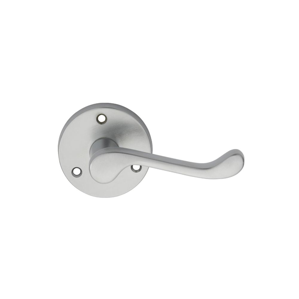 This is an image of Carlisle Brass - Victorian Scroll Lever on Round Rose - Satin Chrome available to order from T.H Wiggans Architectural Ironmongery in Kendal, quick delivery and discounted prices.
