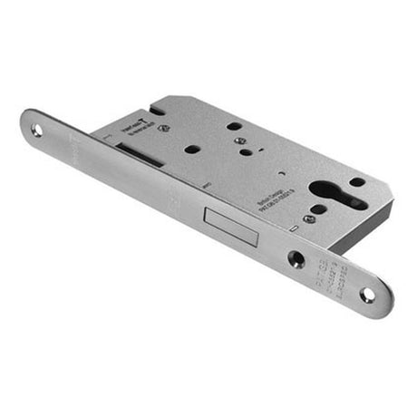 This is an image of a Eurospec - Euro Profile Deadlock Radius - Satin Stainless Steel that is availble to order from T.H Wiggans Architectural Ironmongery in Kendal.
