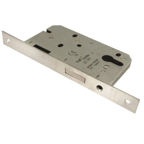 This is an image of a Eurospec - Euro Profile Deadlock - Satin Stainless Steel that is availble to order from T.H Wiggans Architectural Ironmongery in Kendal.