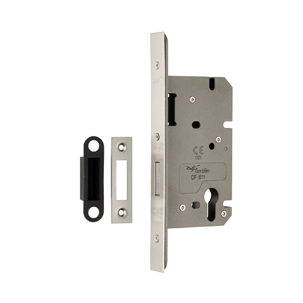 This is an image of a Eurospec - Easi T Din Euro Profile Deadlock - Satin Stainless Steel that is availble to order from T.H Wiggans Architectural Ironmongery in Kendal.
