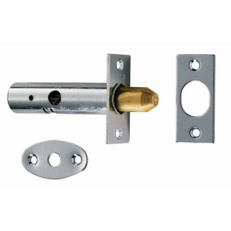 This is an image of a Eurospec - Security Door Bolt - Polished Chrome that is availble to order from T.H Wiggans Architectural Ironmongery in Kendal.