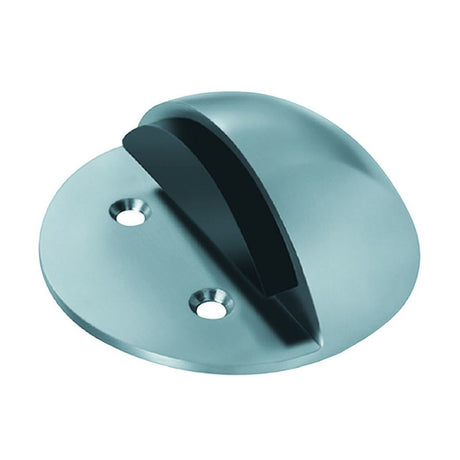 This is an image of Eurospec - Floor Mounted Door Stop - Shielded (Large) - Satin Stainless Steel available to order from T.H Wiggans Architectural Ironmongery in Kendal, quick delivery and discounted prices.