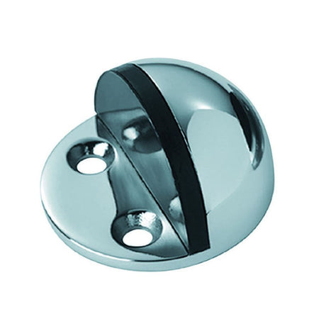 This is an image of Eurospec - Floor Mounted Door Stop - Shielded (Small) - Bright Stainless Steel available to order from T.H Wiggans Architectural Ironmongery in Kendal, quick delivery and discounted prices.