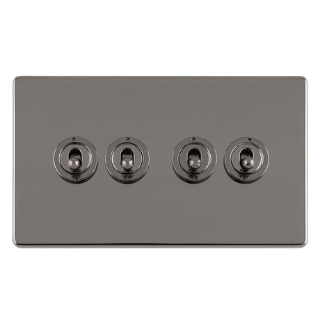 This is an image showing Eurolite Concealed 3mm 4 Gang 10Amp 2Way Toggle Switch Black Nickel Plate - Black Nickel (With Black Trim) ecbnt4sw available to order from T.H. Wiggans Ironmongery in Kendal, quick delivery and discounted prices.