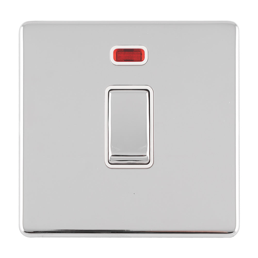 This is an image showing Eurolite Concealed 3mm 1 Gang 20Amp Dp Switch & Neon - Polished Chrome (With White Trim) ecpc20adpswnw available to order from T.H. Wiggans Ironmongery in Kendal, quick delivery and discounted prices.