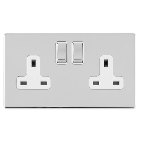 This is an image showing Eurolite Concealed 3mm 2 Gang 13Amp Dp Switched Socket - Polished Chrome (With White Trim) ecpc2sow available to order from T.H. Wiggans Ironmongery in Kendal, quick delivery and discounted prices.