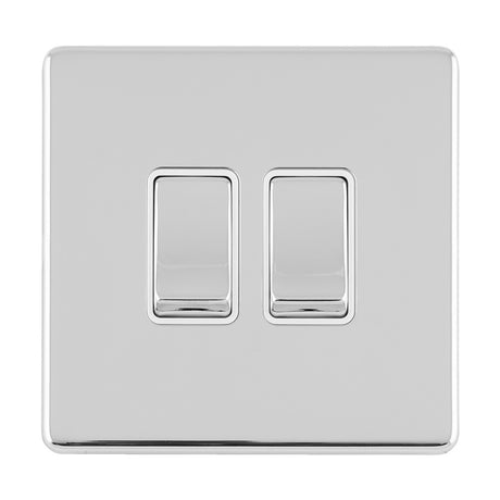 This is an image showing Eurolite Concealed 3mm 2 Gang 10Amp 2Way Switch - Polished Chrome (With White Trim) ecpc2sww available to order from T.H. Wiggans Ironmongery in Kendal, quick delivery and discounted prices.