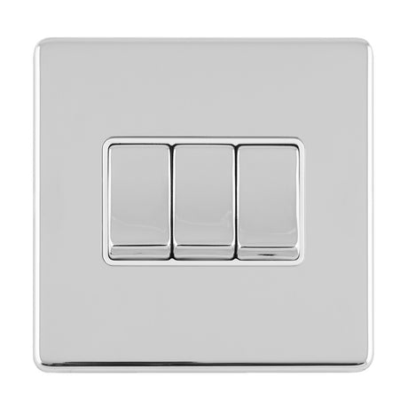 This is an image showing Eurolite Concealed 3mm 3 Gang 10Amp 2Way Switch - Polished Chrome (With White Trim) ecpc3sww available to order from T.H. Wiggans Ironmongery in Kendal, quick delivery and discounted prices.