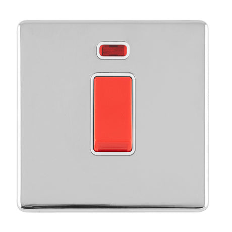 This is an image showing Eurolite Concealed 3mm 1 Gang 45Amp Dp Switch With Neon - Polished Chrome (With White Trim) ecpc45aswnsw available to order from T.H. Wiggans Ironmongery in Kendal, quick delivery and discounted prices.